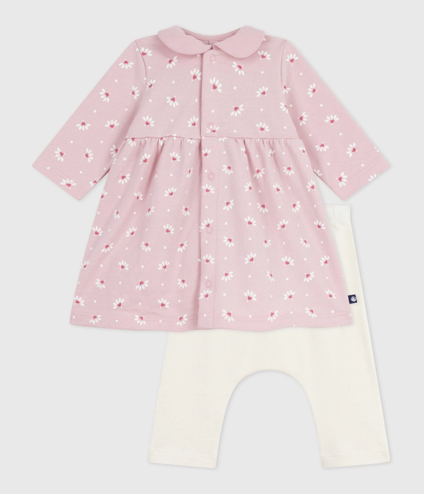 Robe bébé à col imprimé fleurs et coeurs et legging en coton