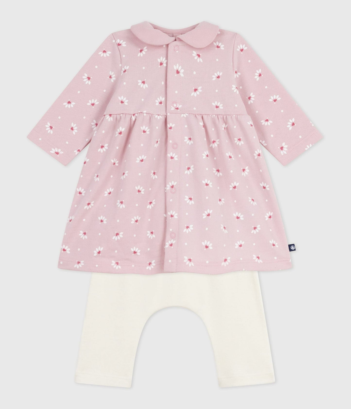 Robe bébé à col imprimé fleurs et coeurs et legging en coton