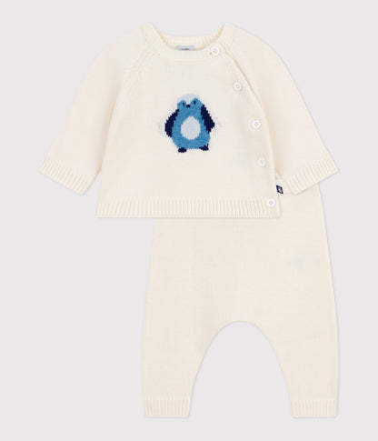 Ensemble 2 pièces bébé en tricot, imprimé pingouin