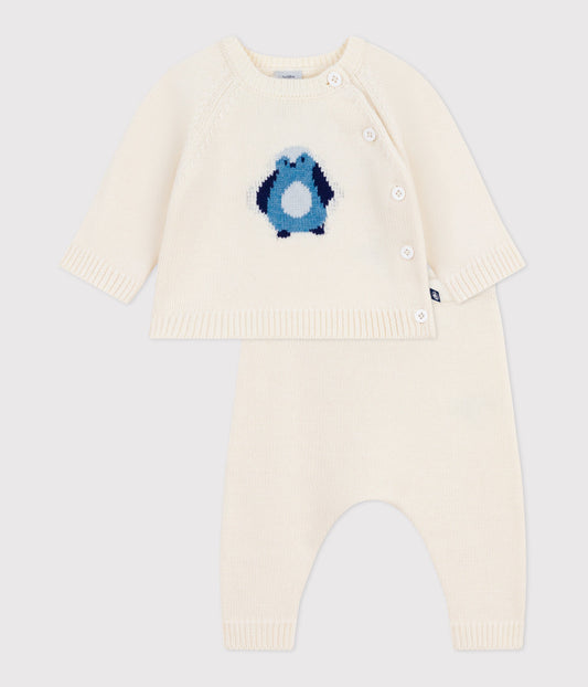Ensemble 2 pièces bébé en tricot, imprimé pingouin