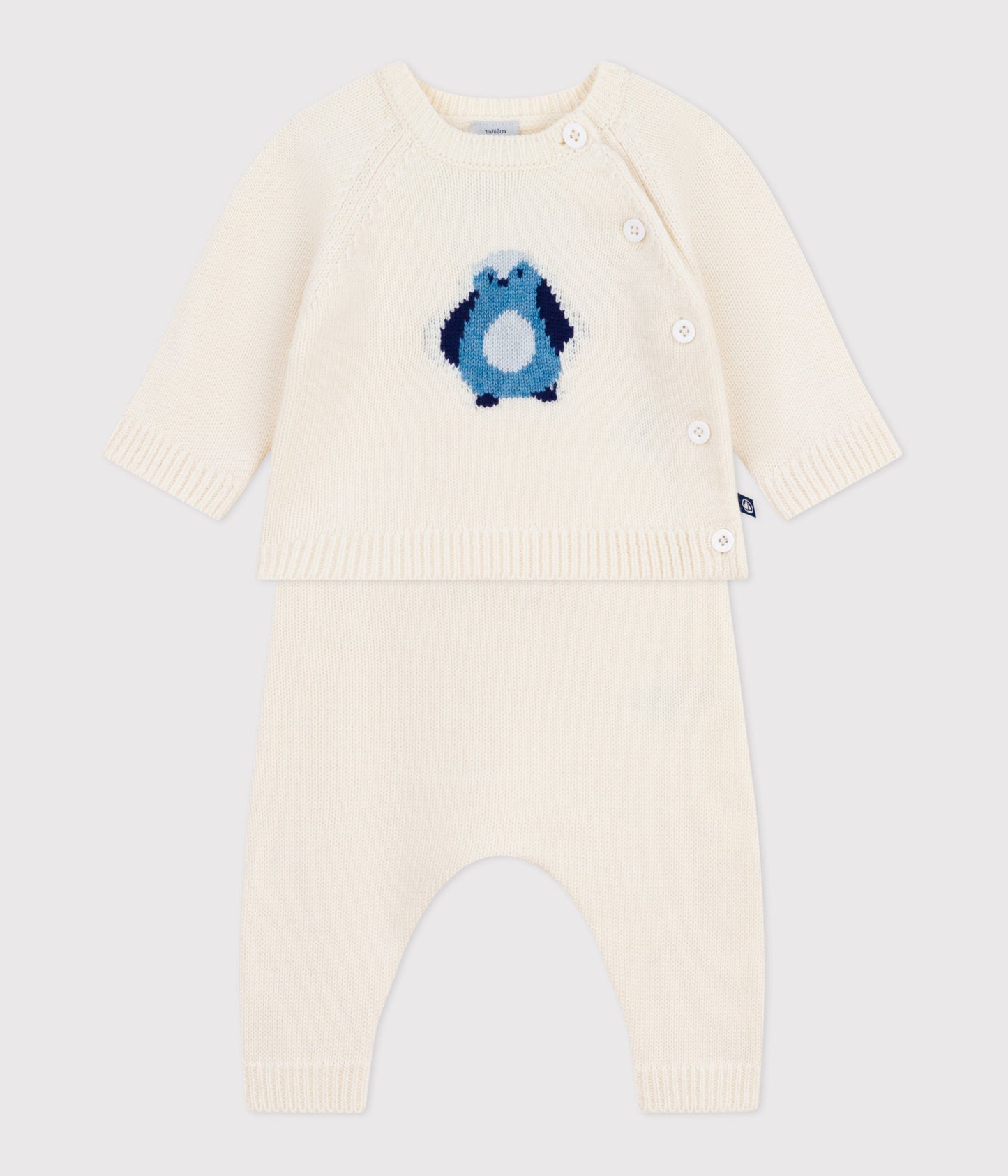 Ensemble 2 pièces bébé en tricot, imprimé pingouin