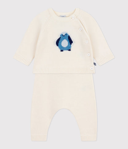 Ensemble 2 pièces bébé en tricot, imprimé pingouin
