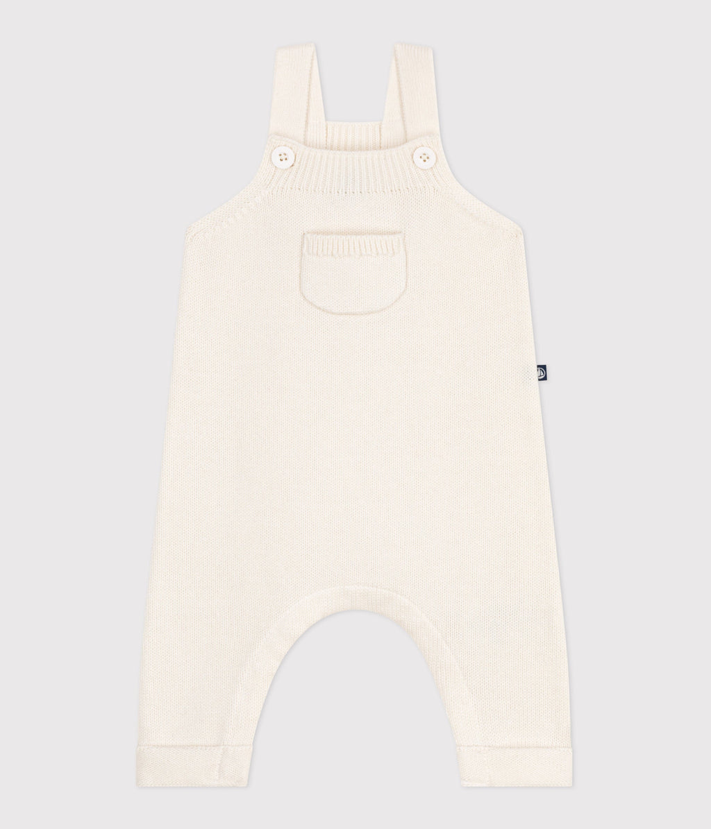 Salopette bébé unie en tricot laine et coton — Blanc — vue de face | Petit Bateau Seraf Genève