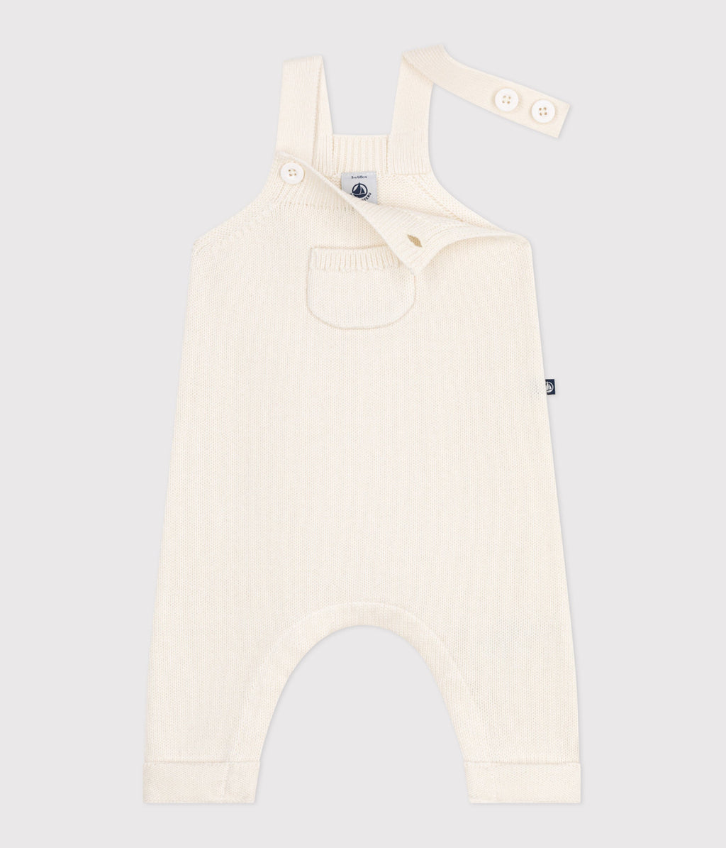 Salopette bébé unie en tricot laine et coton — Blanc — vue de face 2 | Petit Bateau Seraf Genève