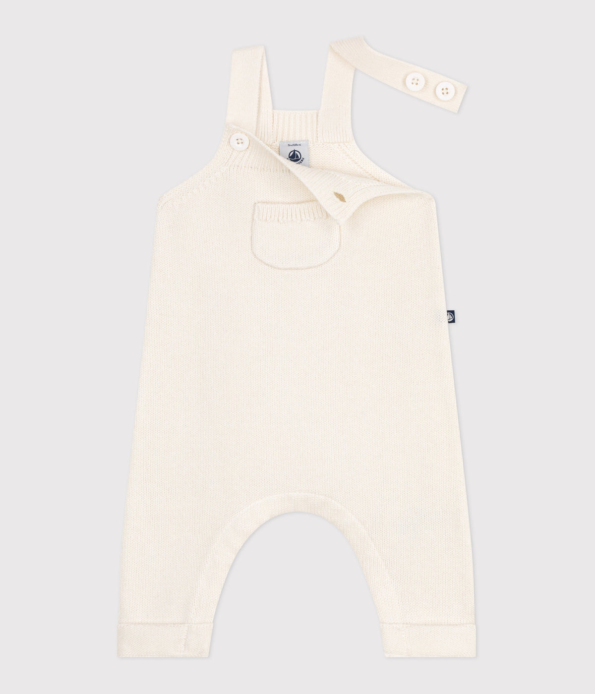 Salopette bébé unie en tricot laine et coton — Blanc — vue de face 2 | Petit Bateau Seraf Genève