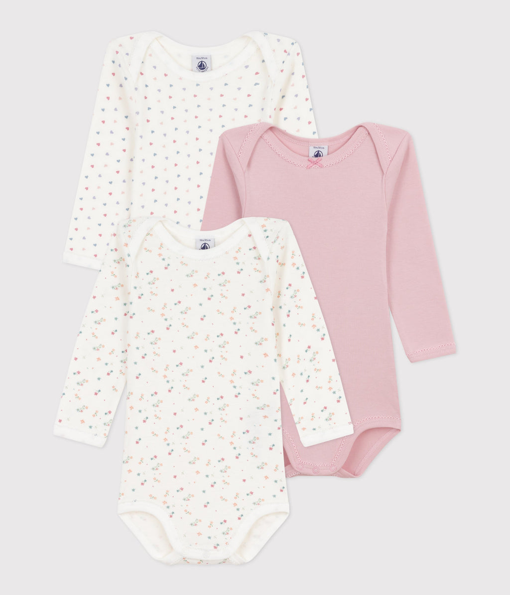 Lot de bodies manches longues en coton imprimé fleuri bébé