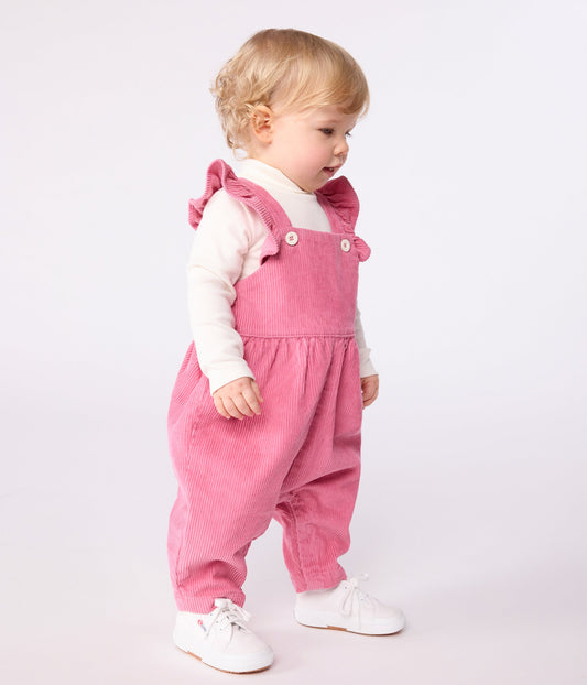 Salopette bébé en velours côtelé uni à volants et jambes longues