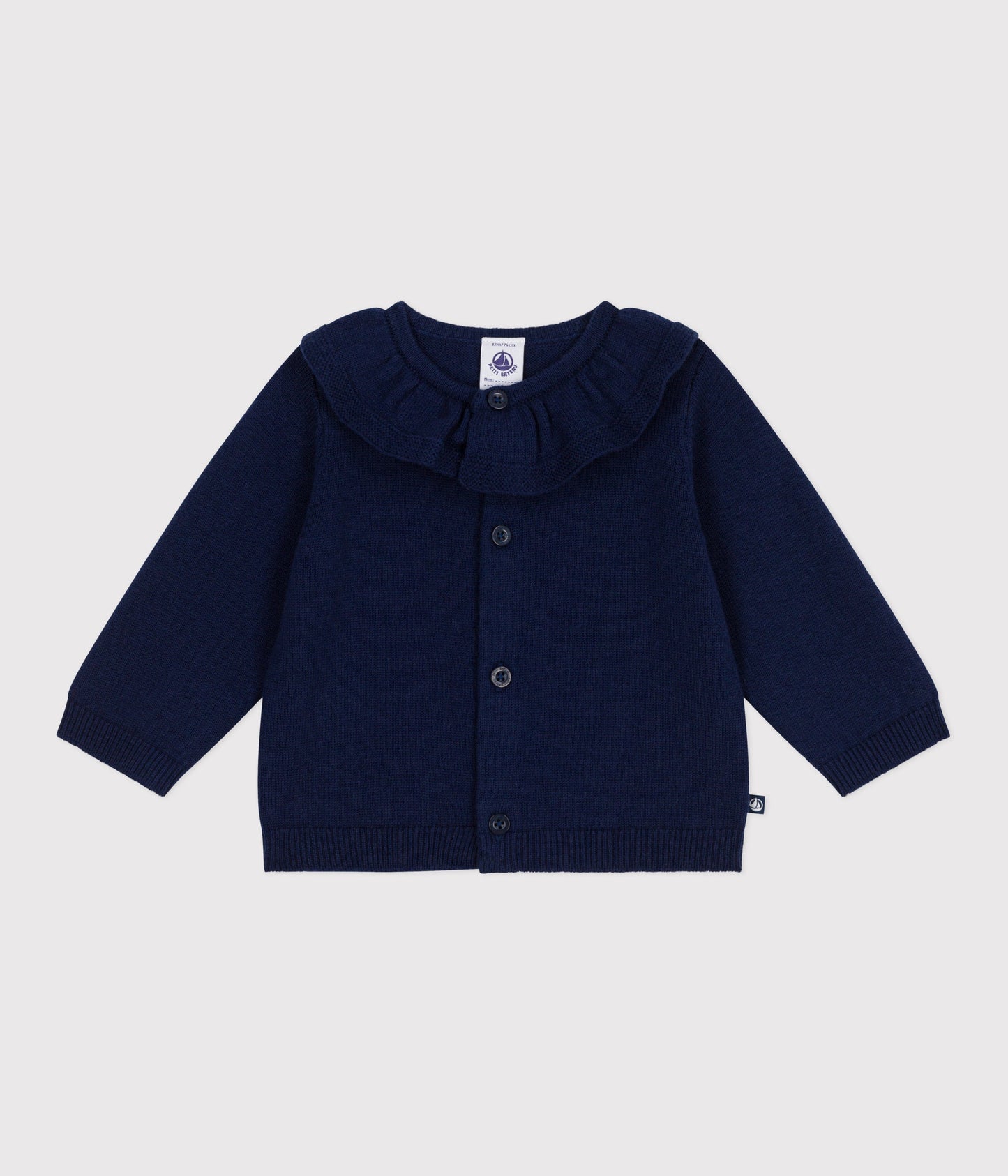 Cardigan bébé en tricot laine et coton uni à col