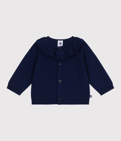 Cardigan bébé en tricot laine et coton uni à col
