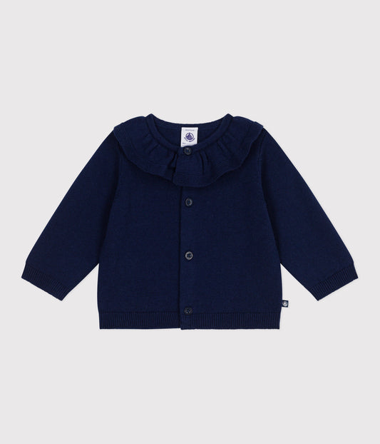 Cardigan bébé en tricot laine et coton uni à col