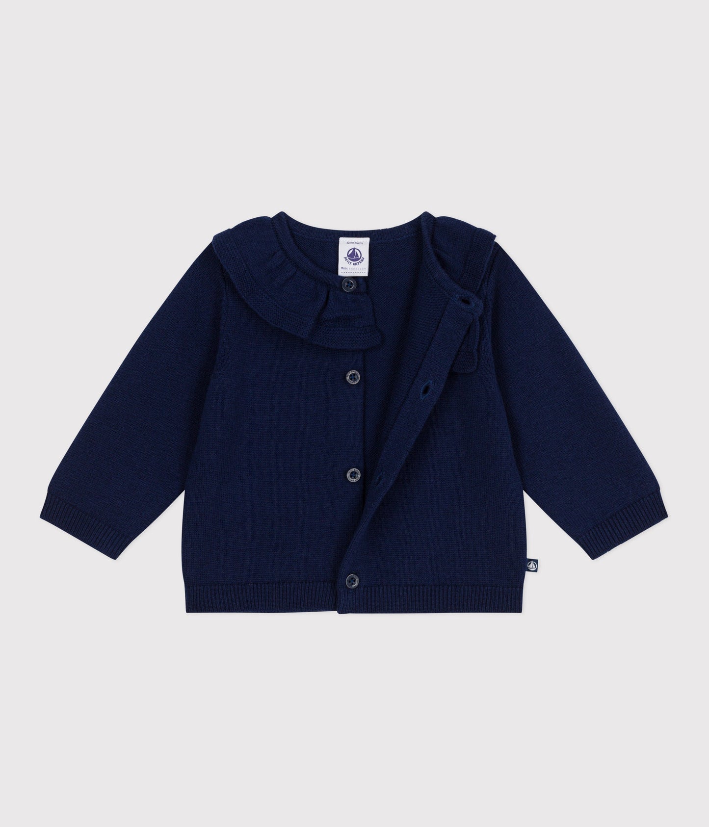 Cardigan bébé en tricot laine et coton uni à col
