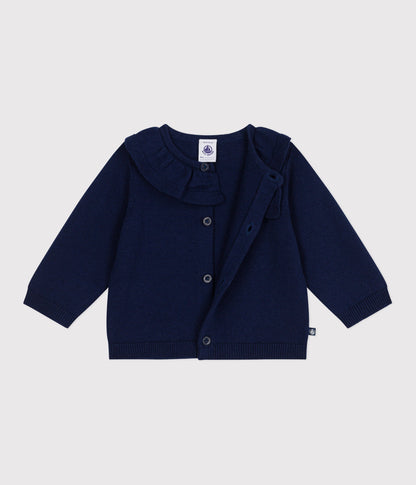 Cardigan bébé en tricot laine et coton uni à col