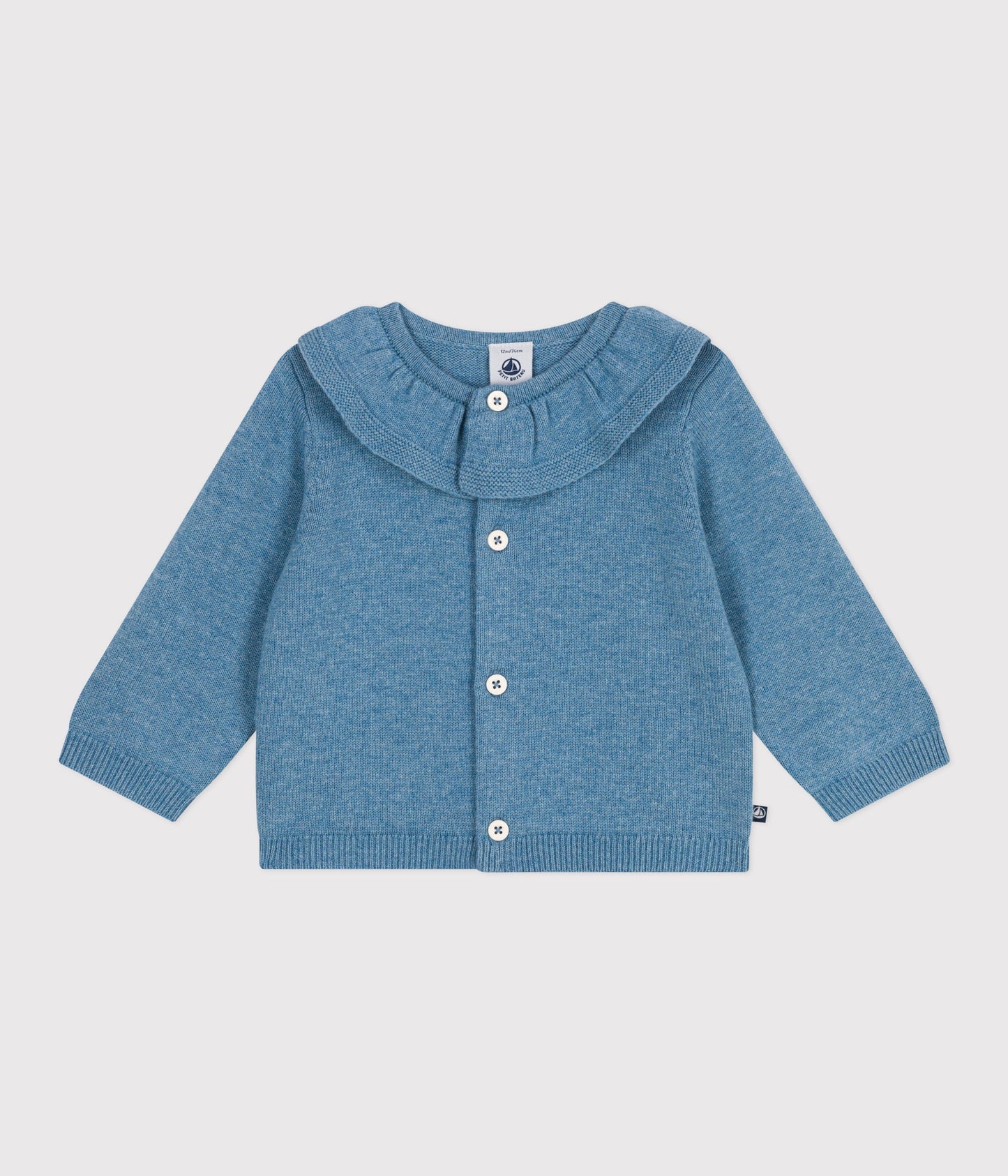 Cardigan bébé en tricot laine et coton uni à col