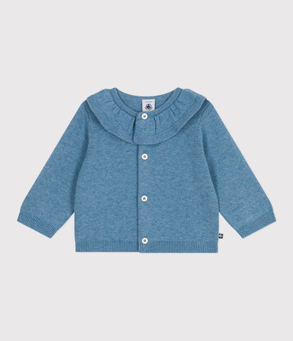 Cardigan bébé en tricot laine et coton uni à col