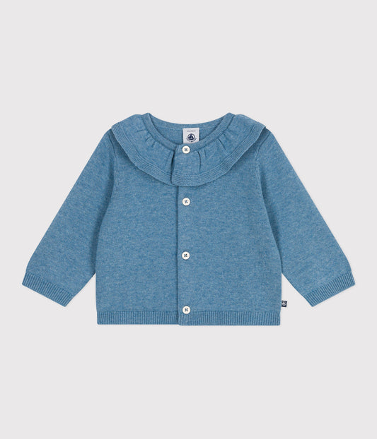 Cardigan bébé en tricot laine et coton uni à col