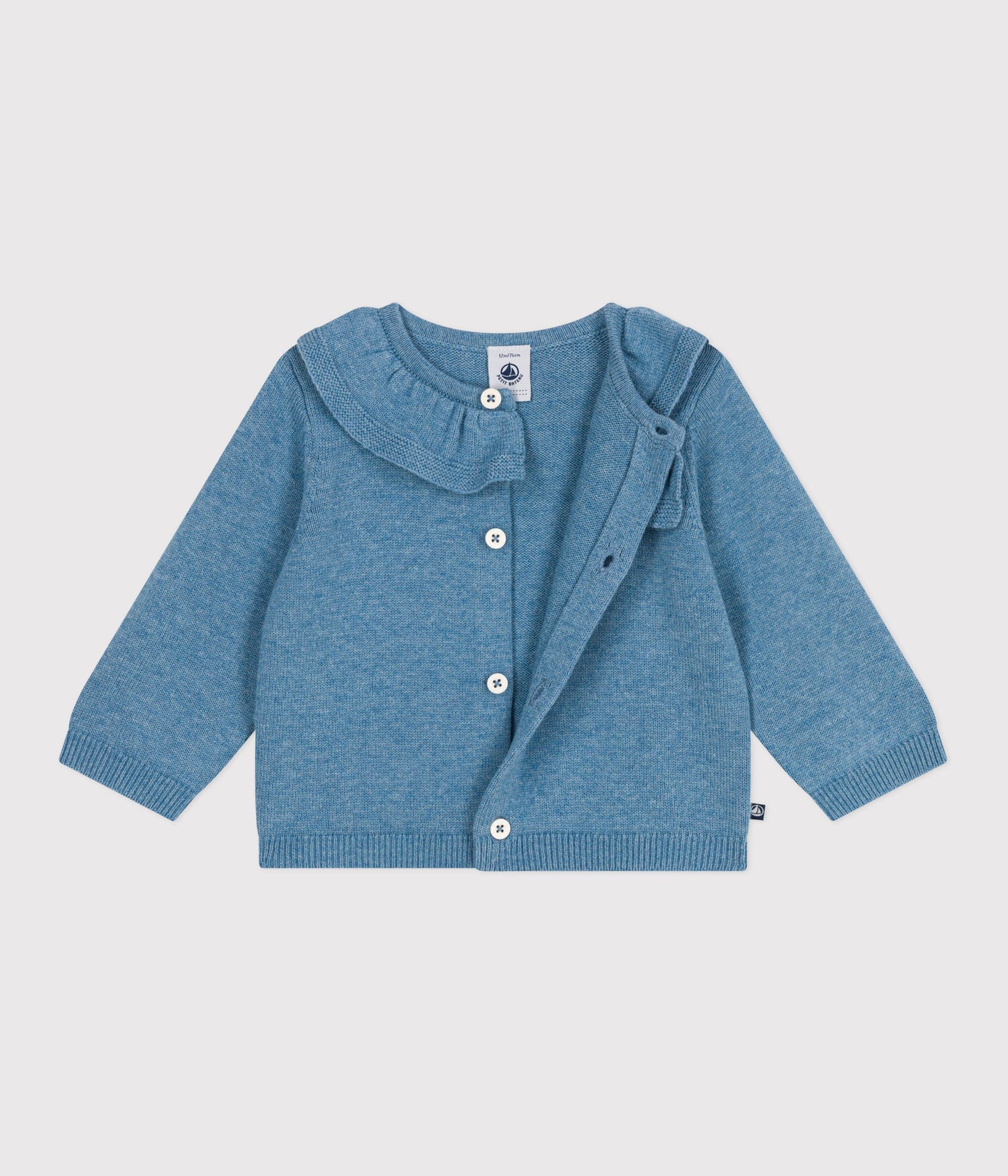 Cardigan bébé en tricot laine et coton uni à col