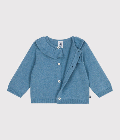 Cardigan bébé en tricot laine et coton uni à col