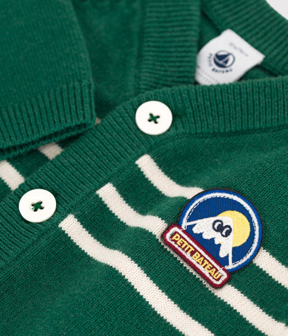 Cardigan bébé en tricot laine et coton rayé