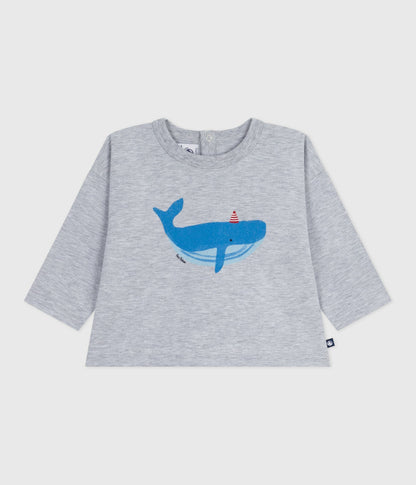 Tee-shirt bébé en coton à manches longues, motif baleine