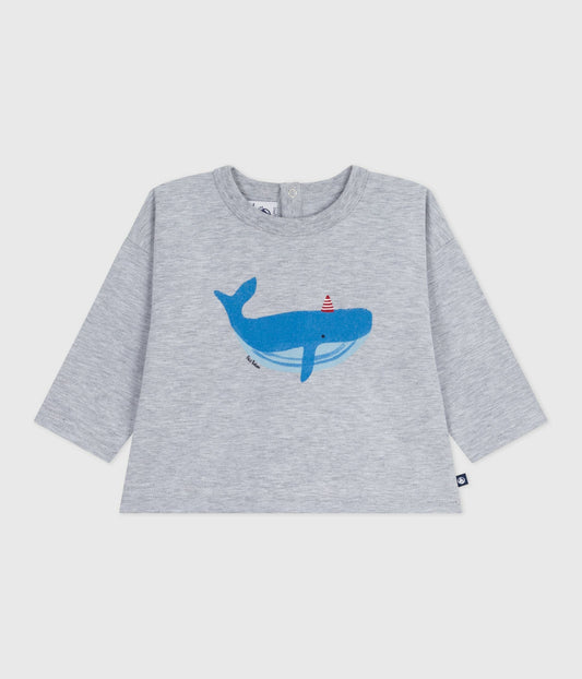 Tee-shirt bébé en coton à manches longues, motif baleine