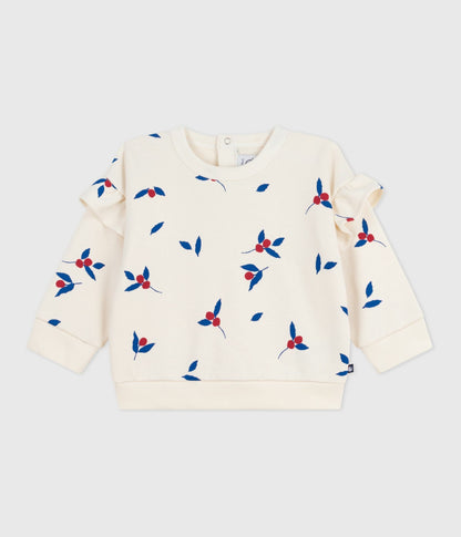 Sweatshirt bébé en coton imprimé baies à volants