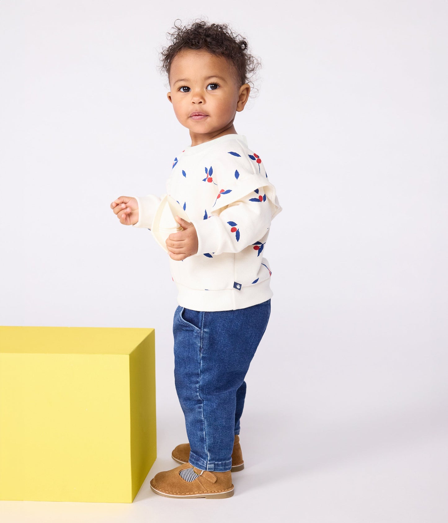 Sweatshirt bébé en coton imprimé baies à volants