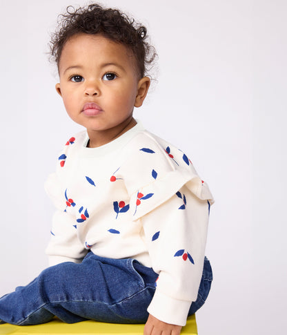 Sweatshirt bébé en coton imprimé baies à volants