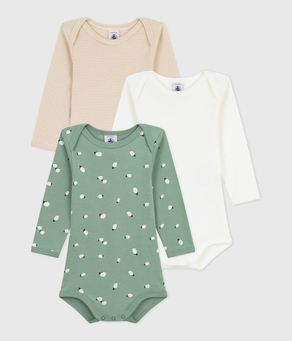 Lot de bodies manches longues en coton imprimé moutons bébé
