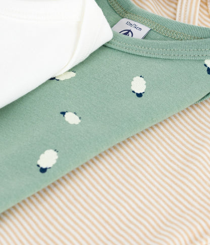 Lot de bodies manches longues en coton imprimé moutons bébé