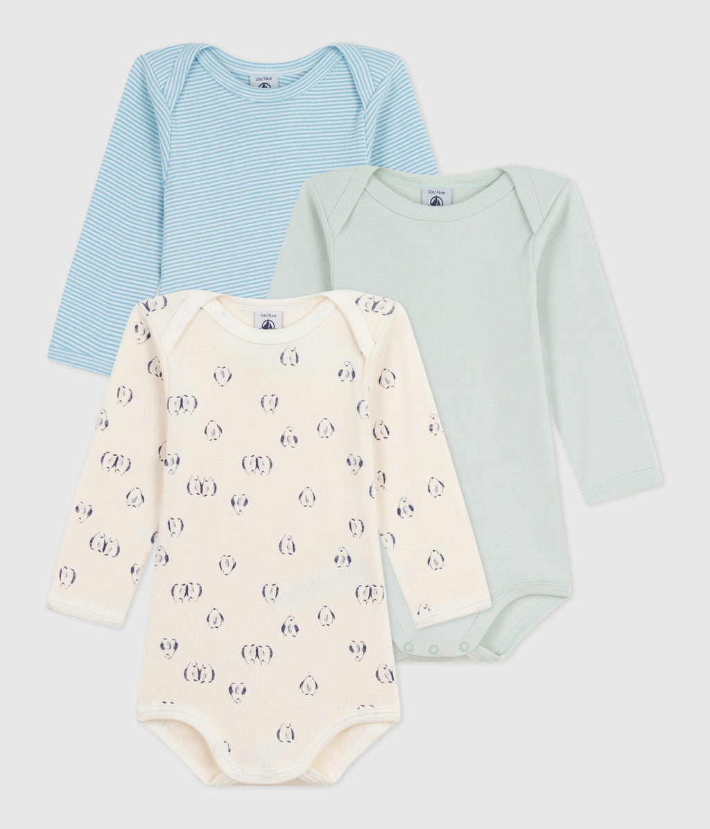 Lot de bodies manches longues en coton imprimé pingouins bébé