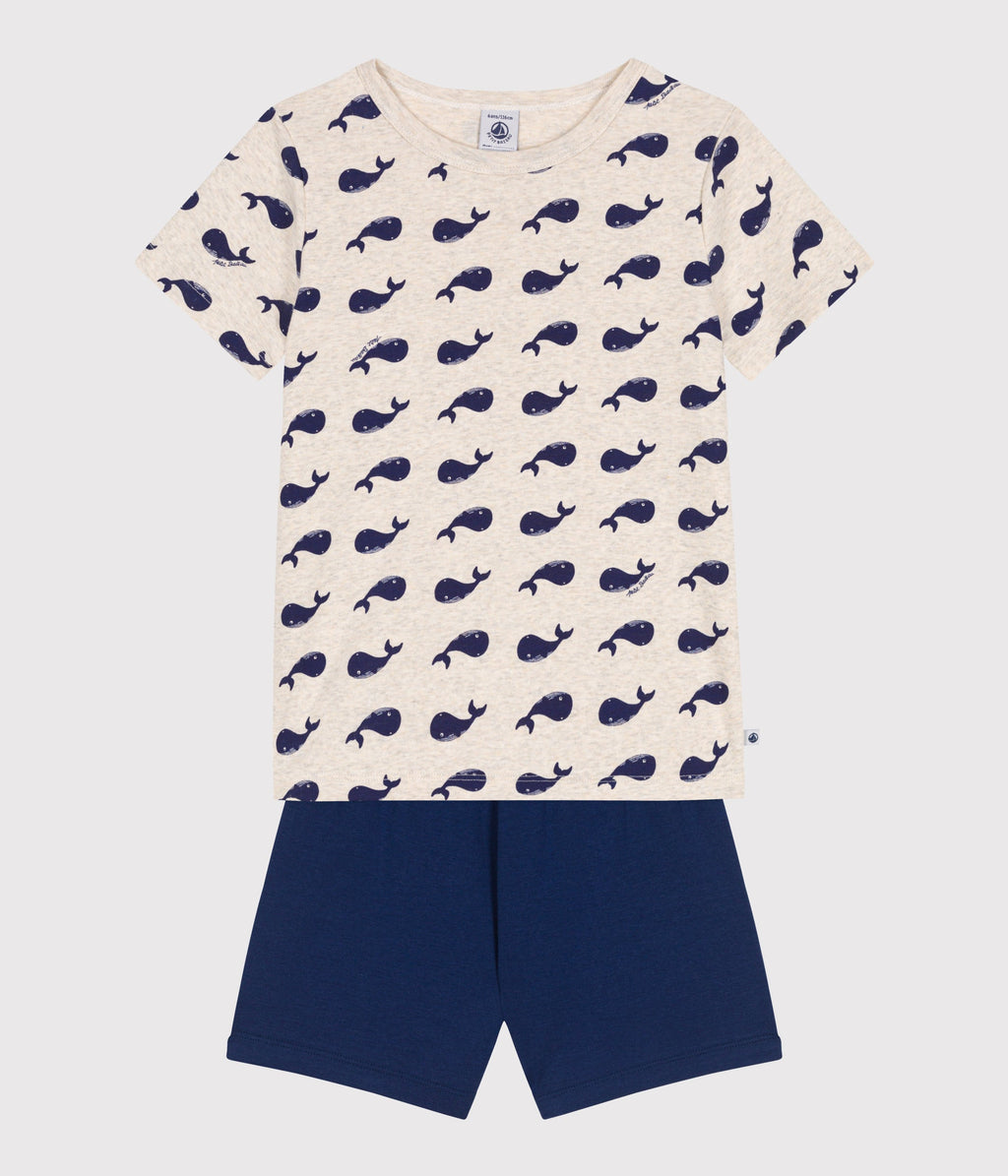 Pyjama short enfant en coton imprimé baleines – F2