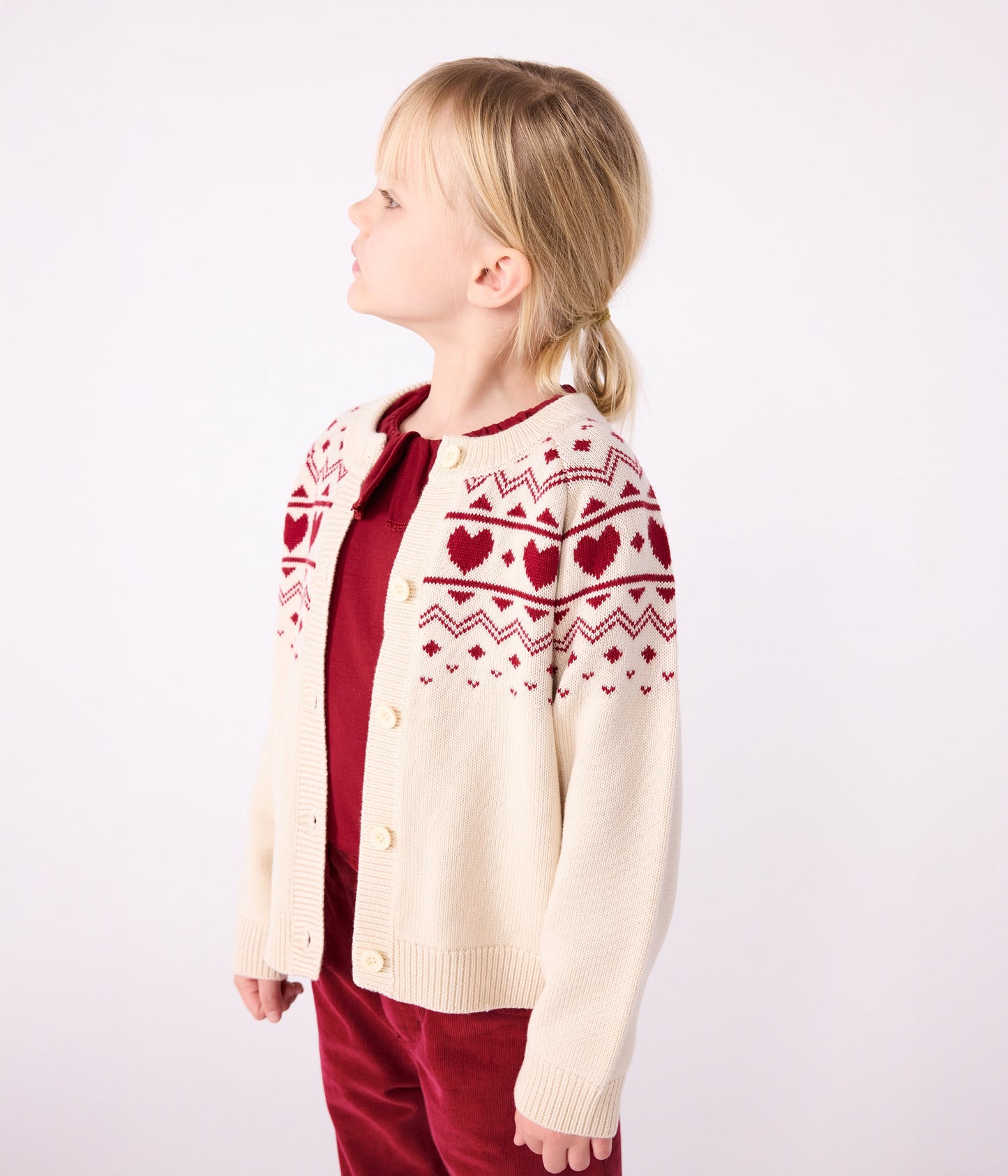 Cardigan enfant en laine et coton à motif jacquard