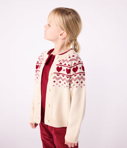 Cardigan enfant en laine et coton à motif jacquard