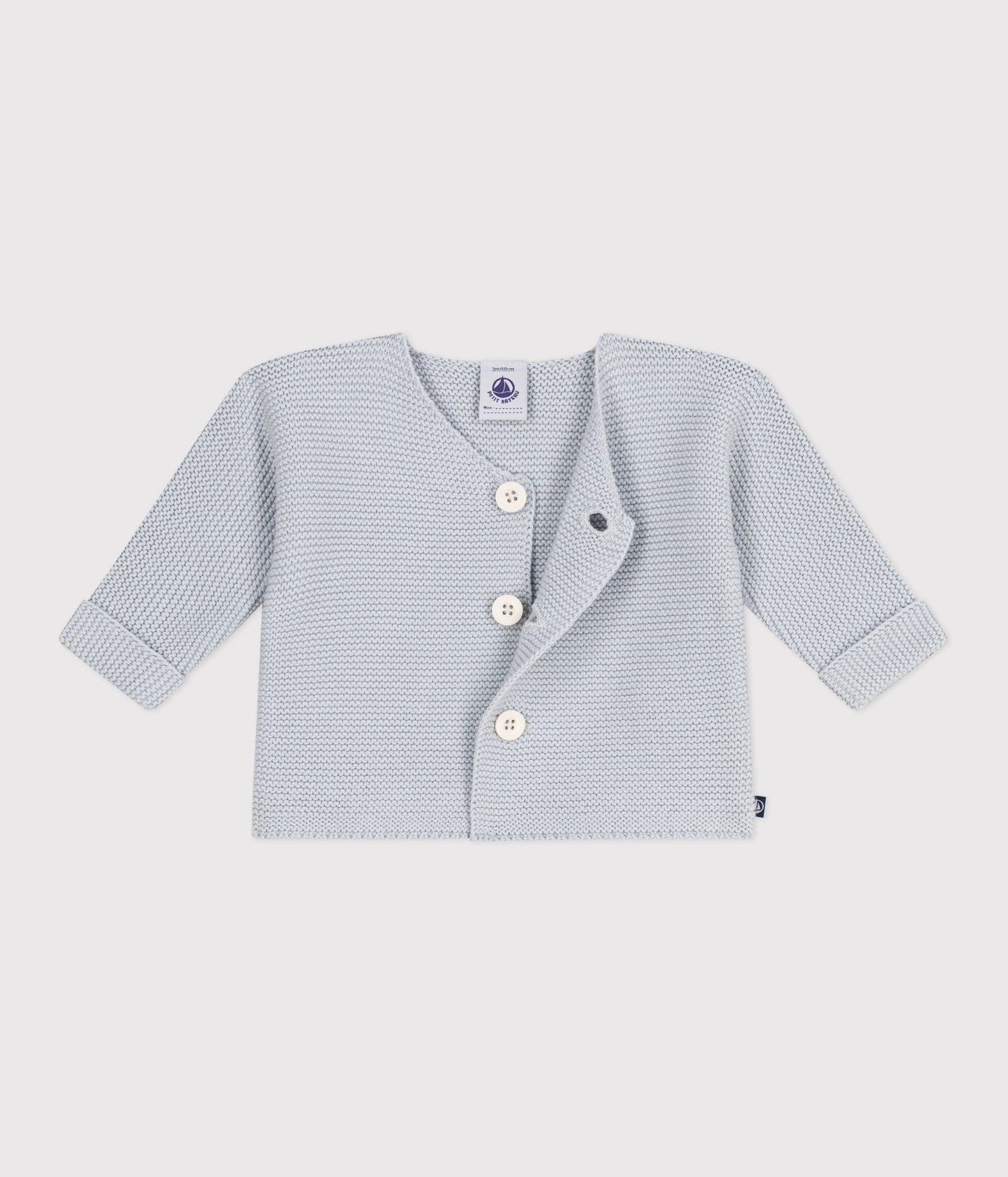 Cardigan bébé tricot point mousse en coton