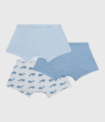 Lot de boxers enfant en coton à ceinture colletée imprimé baleine