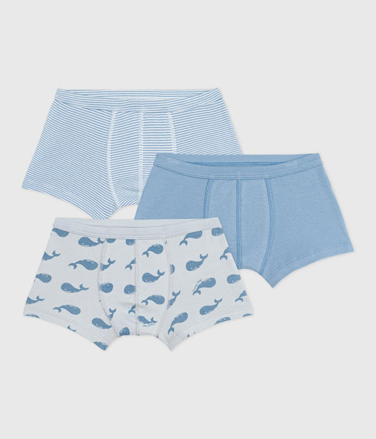 Lot de boxers enfant en coton à ceinture colletée imprimé baleine