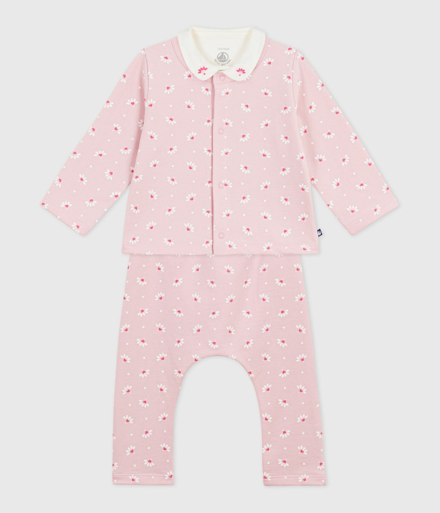 Ensemble 3 pièces bébé imprimé cœurs et fleurs et body brodé