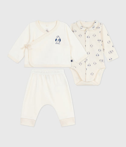 Ensemble bébé 3 pièces cache-cœur et body imprimé pingouins