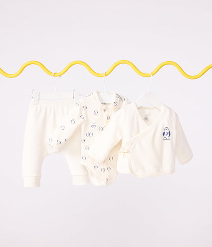 Ensemble bébé 3 pièces cache-cœur et body imprimé pingouins