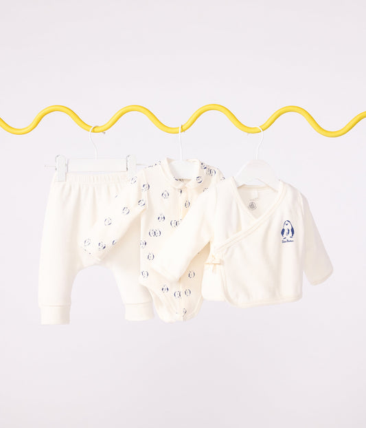 Ensemble bébé 3 pièces cache-cœur et body imprimé pingouins