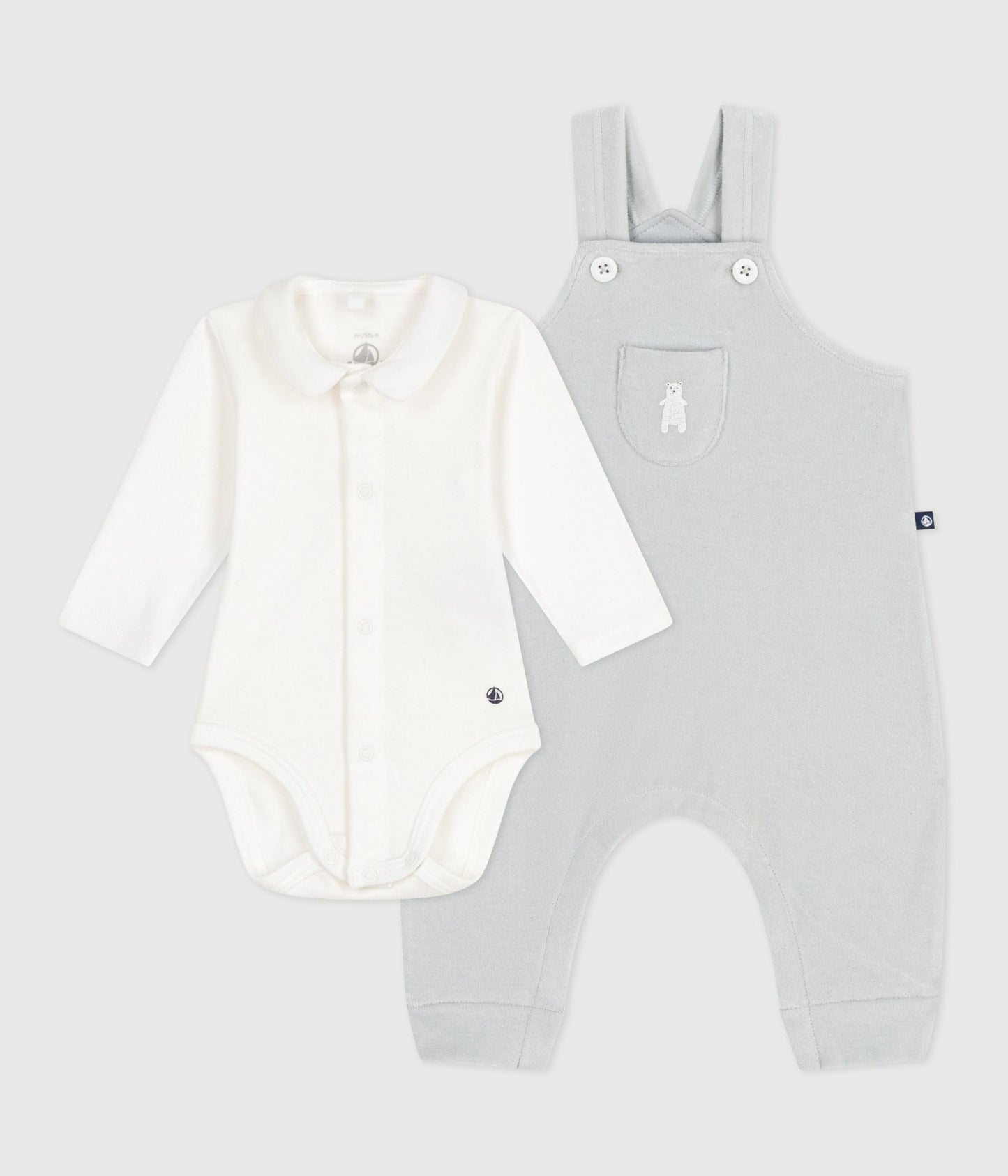 Ensemble salopette bébé en coton uni et détails raffinés – CO2/MARSHMALLOW