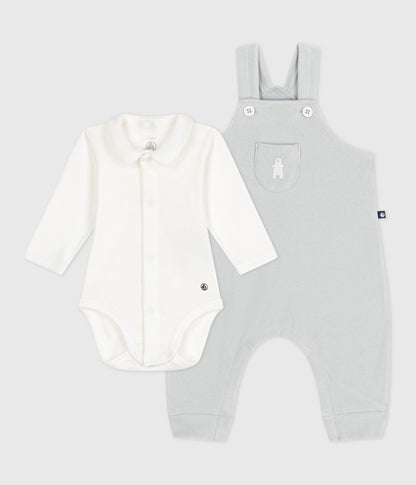 Ensemble salopette bébé en coton uni et détails raffinés – CO2/MARSHMALLOW