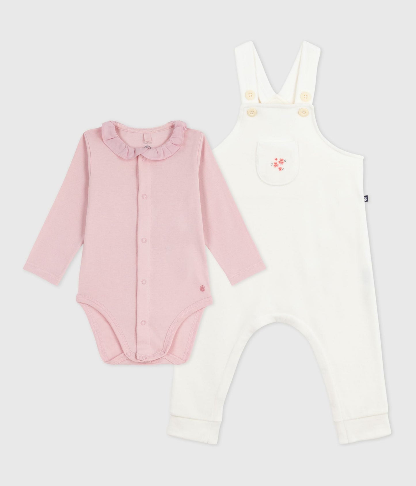 Ensemble salopette bébé en coton uni et détails raffinés