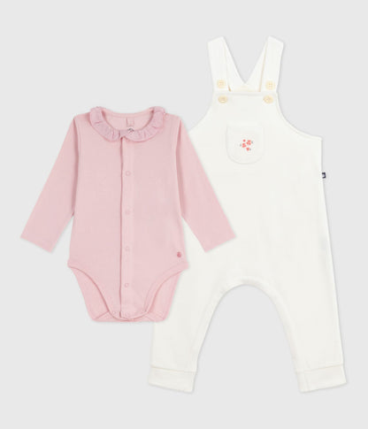 Ensemble salopette bébé en coton uni et détails raffinés