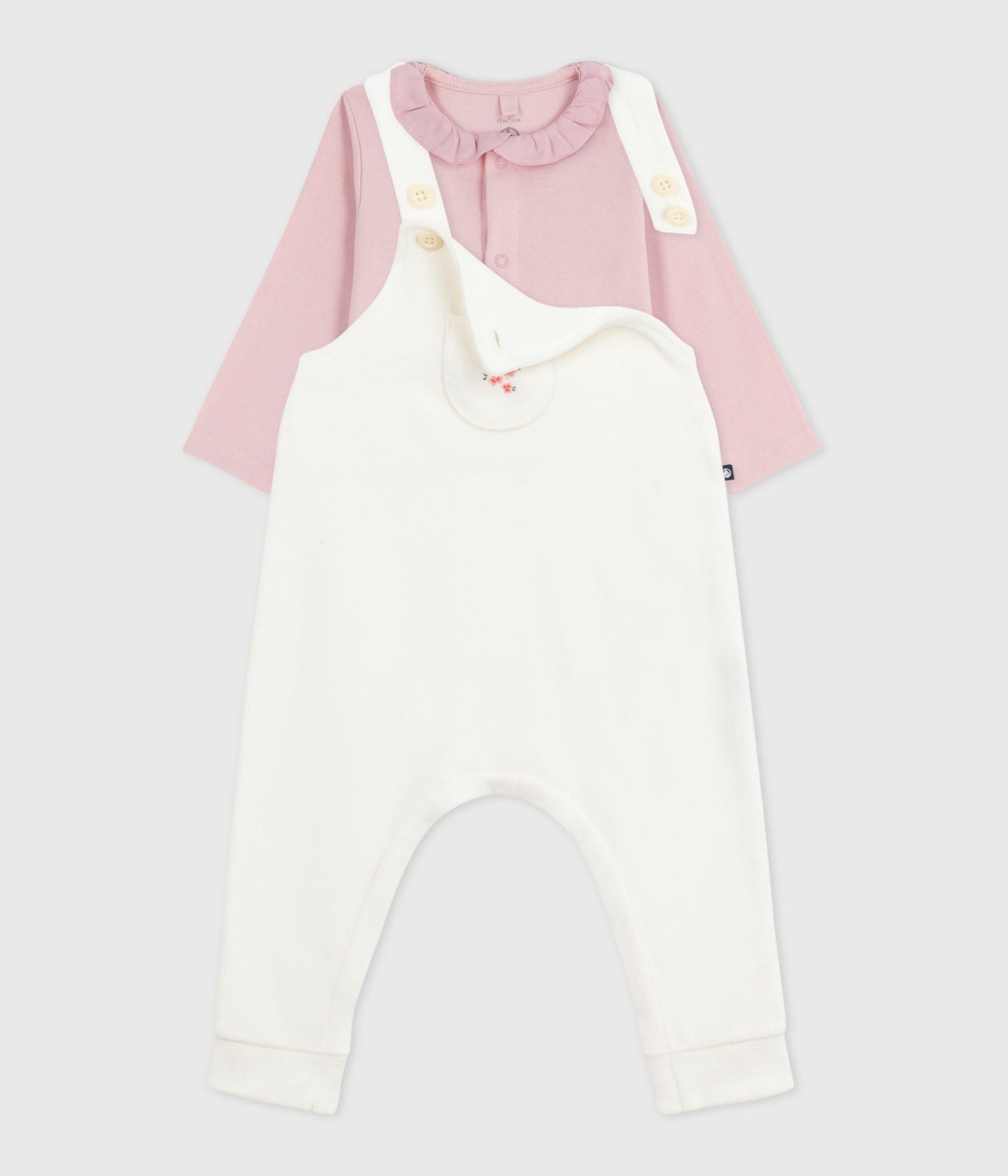Ensemble salopette bébé en coton uni et détails raffinés