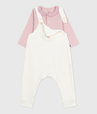 Ensemble salopette bébé en coton uni et détails raffinés