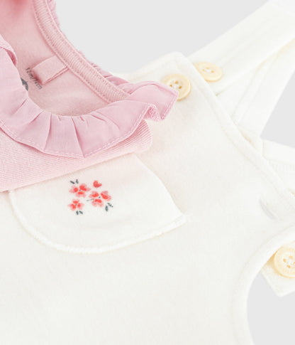 Ensemble salopette bébé en coton uni et détails raffinés