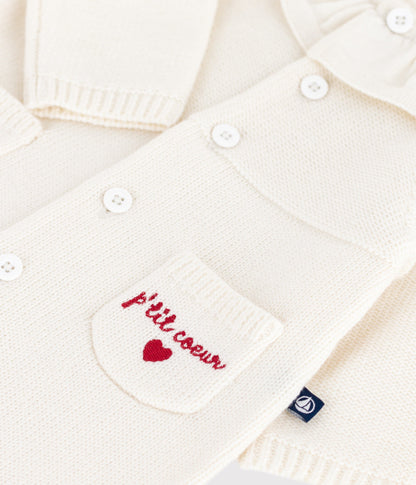 Combinaison bébé à col en tricot et broderie P'tit Cœur