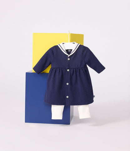 Robe bébé esprit marin et col vareuse et legging en coton