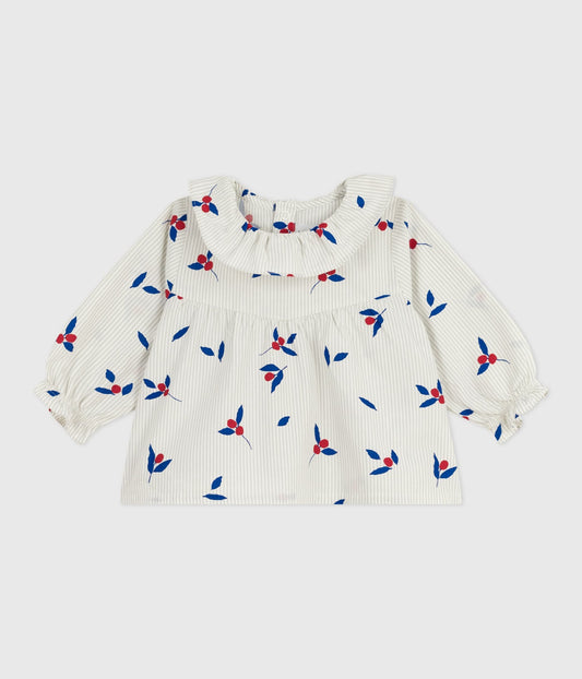 Blouse bébé en popeline de coton manches longues, imprimé baies – CO2/MULTICO